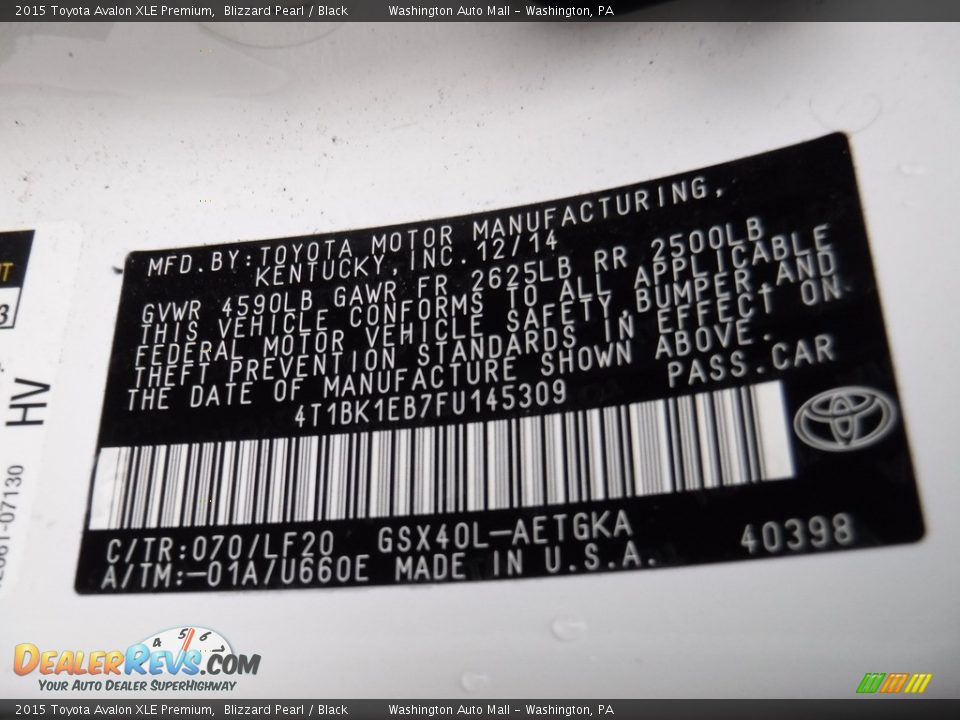 2015 Toyota Avalon XLE Premium Blizzard Pearl / Black Photo #24