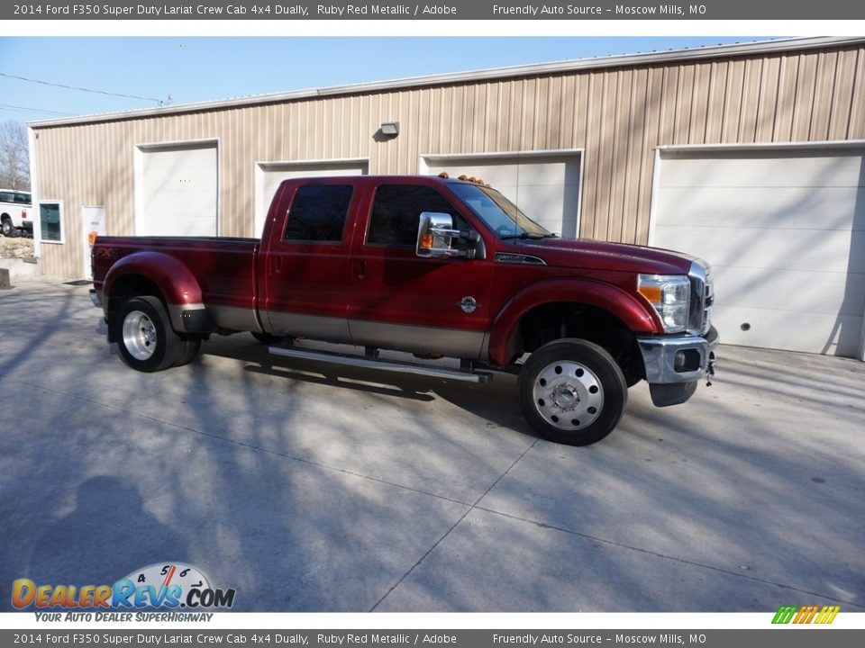 2014 Ford F350 Super Duty Lariat Crew Cab 4x4 Dually Ruby Red Metallic / Adobe Photo #2