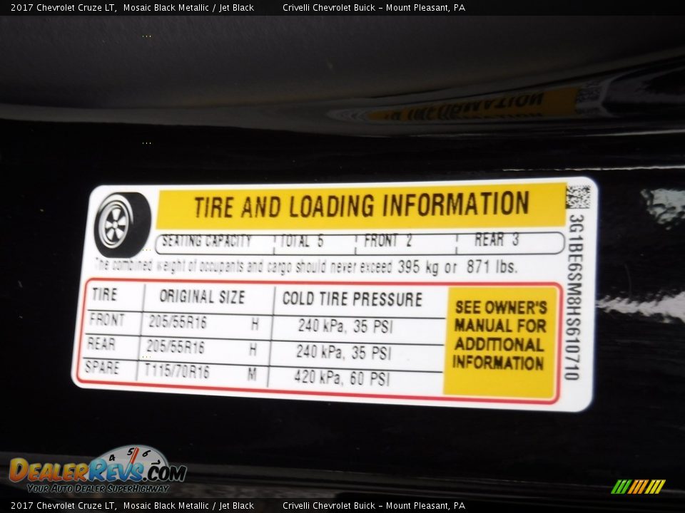 2017 Chevrolet Cruze LT Mosaic Black Metallic / Jet Black Photo #33