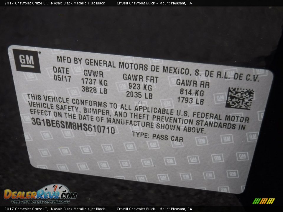 2017 Chevrolet Cruze LT Mosaic Black Metallic / Jet Black Photo #34
