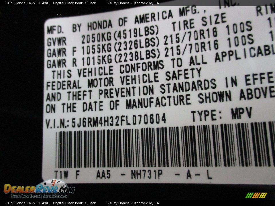 2015 Honda CR-V LX AWD Crystal Black Pearl / Black Photo #19