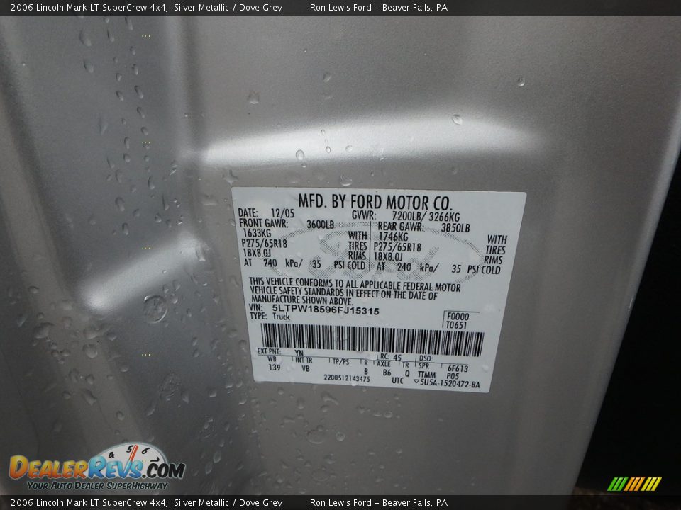 2006 Lincoln Mark LT SuperCrew 4x4 Silver Metallic / Dove Grey Photo #14
