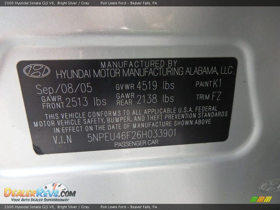 2006 Hyundai Sonata GLS V6 Bright Silver / Gray Photo #14