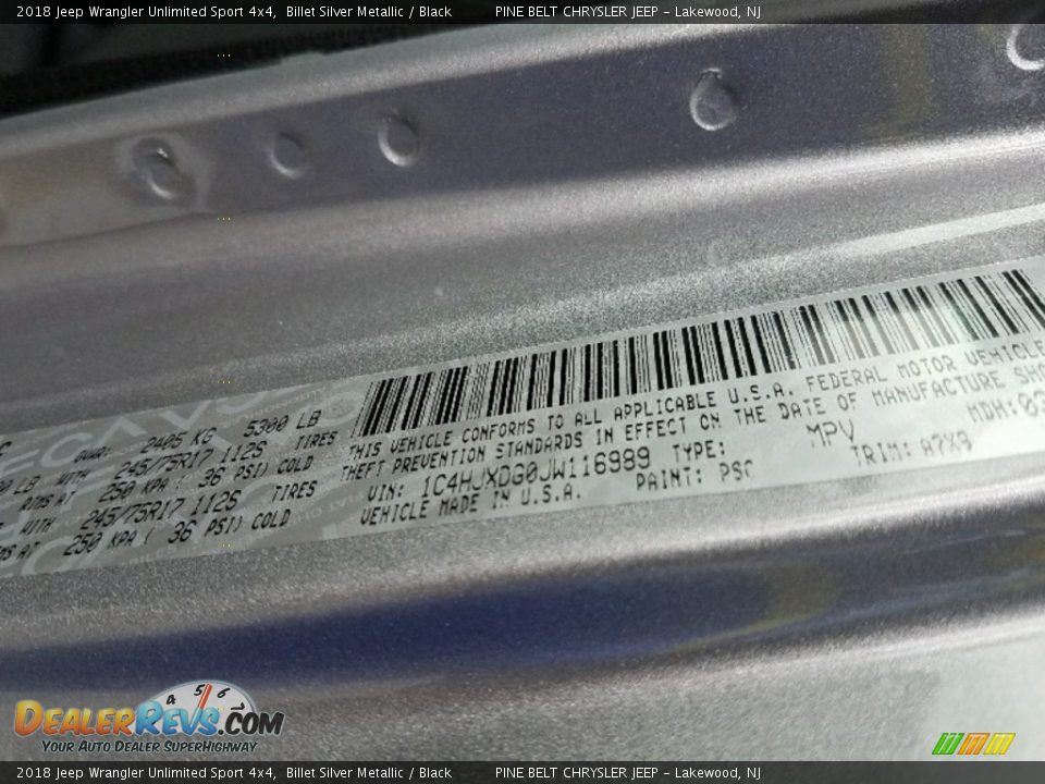 2018 Jeep Wrangler Unlimited Sport 4x4 Billet Silver Metallic / Black Photo #9