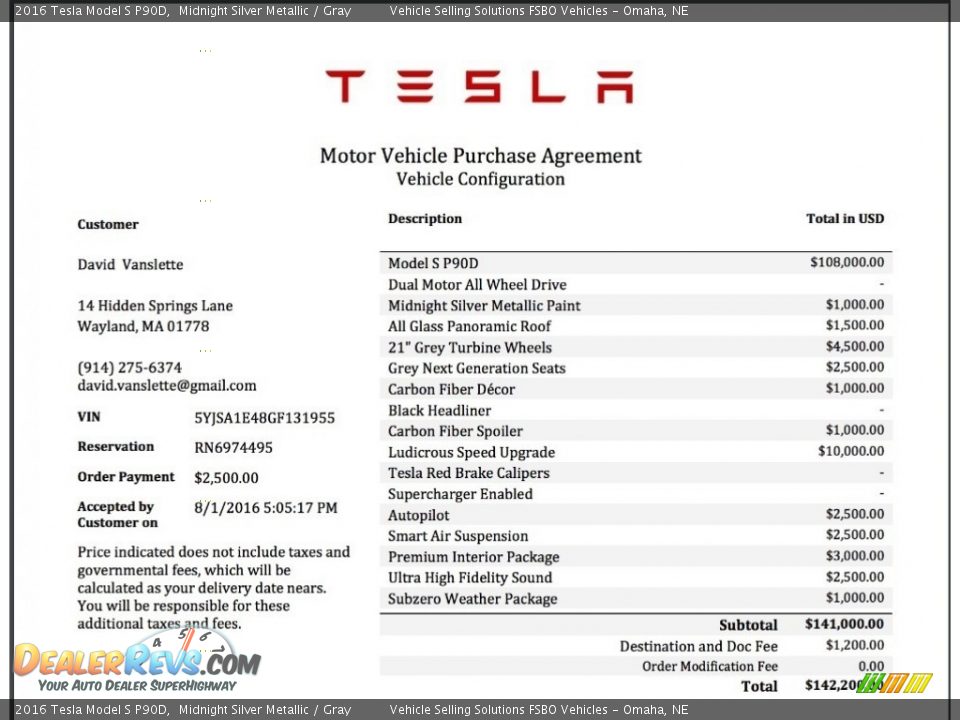 Dealer Info of 2016 Tesla Model S P90D Photo #3