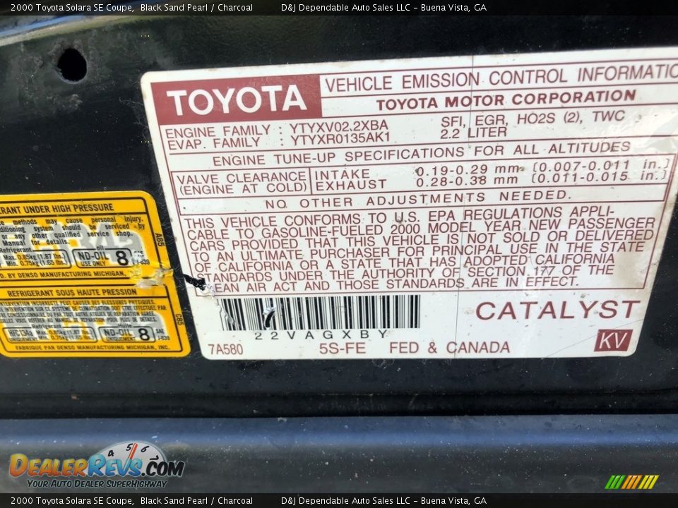 2000 Toyota Solara SE Coupe Black Sand Pearl / Charcoal Photo #10