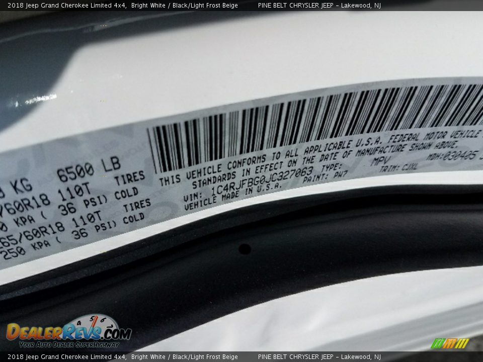 2018 Jeep Grand Cherokee Limited 4x4 Bright White / Black/Light Frost Beige Photo #9