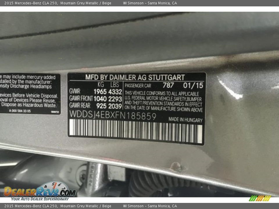 2015 Mercedes-Benz CLA 250 Mountain Grey Metallic / Beige Photo #23