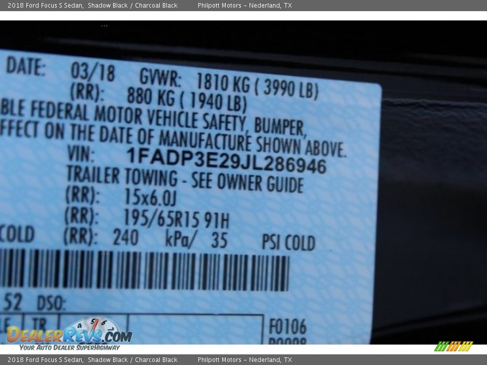 2018 Ford Focus S Sedan Shadow Black / Charcoal Black Photo #32