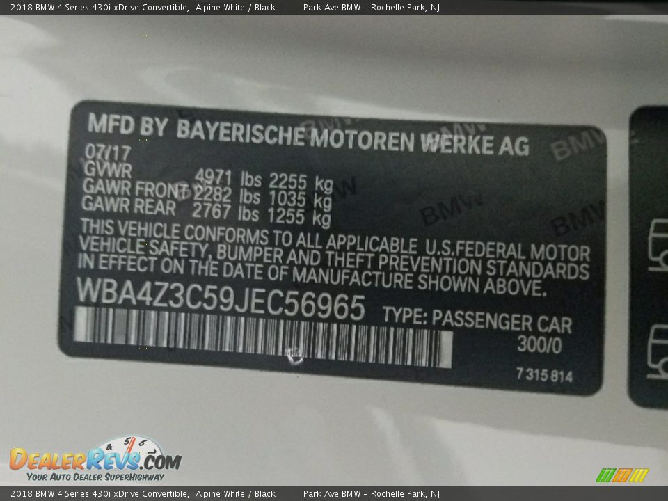 2018 BMW 4 Series 430i xDrive Convertible Alpine White / Black Photo #26