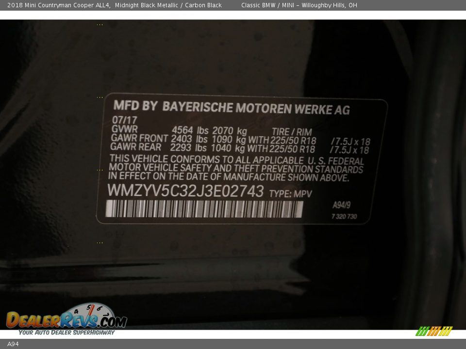 Mini Color Code A94 Midnight Black Metallic