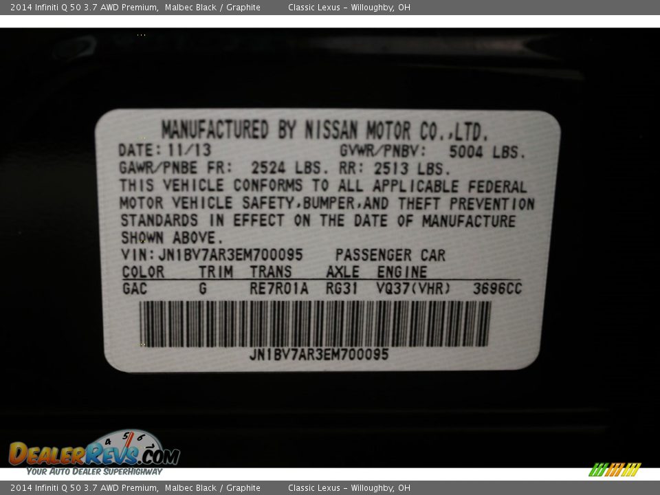 2014 Infiniti Q 50 3.7 AWD Premium Malbec Black / Graphite Photo #22