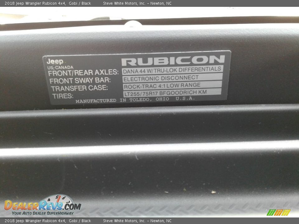 Info Tag of 2018 Jeep Wrangler Rubicon 4x4 Photo #17