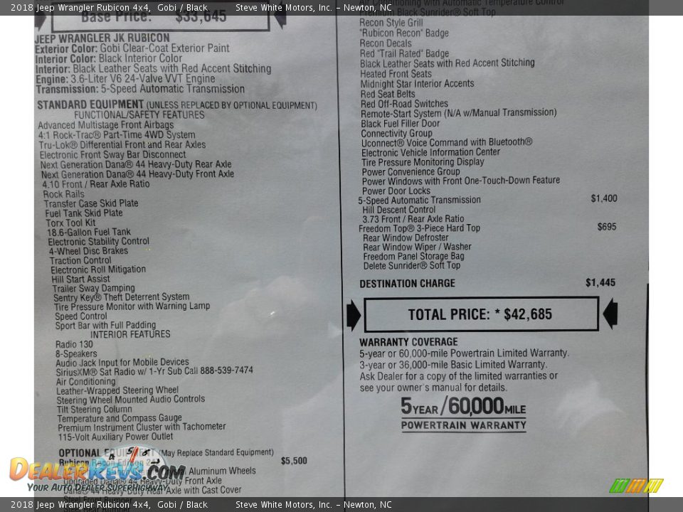 2018 Jeep Wrangler Rubicon 4x4 Window Sticker Photo #33