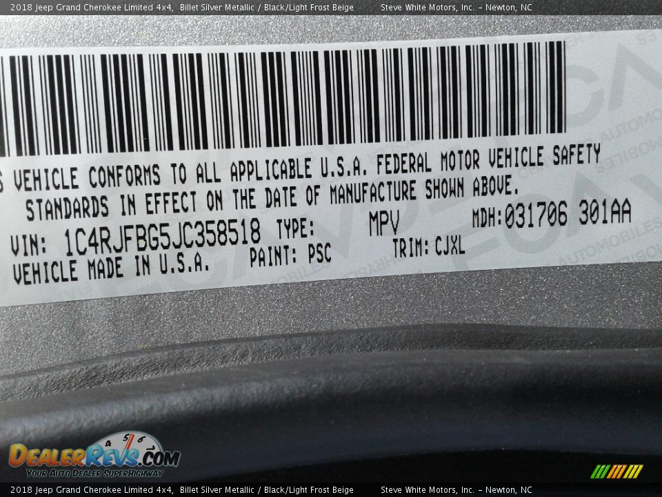 2018 Jeep Grand Cherokee Limited 4x4 Billet Silver Metallic / Black/Light Frost Beige Photo #34