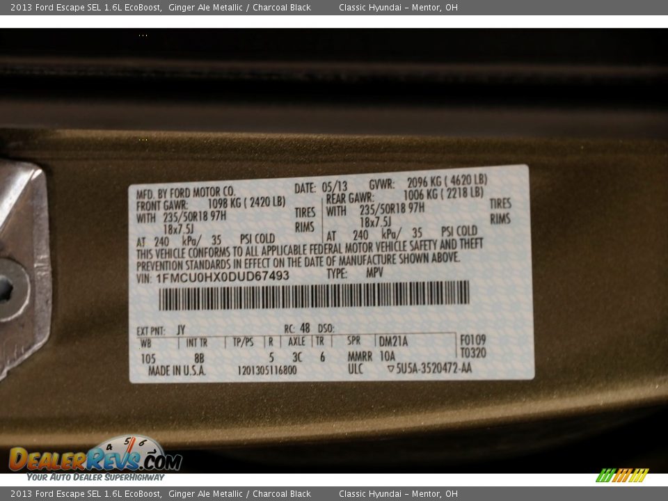 2013 Ford Escape SEL 1.6L EcoBoost Ginger Ale Metallic / Charcoal Black Photo #25