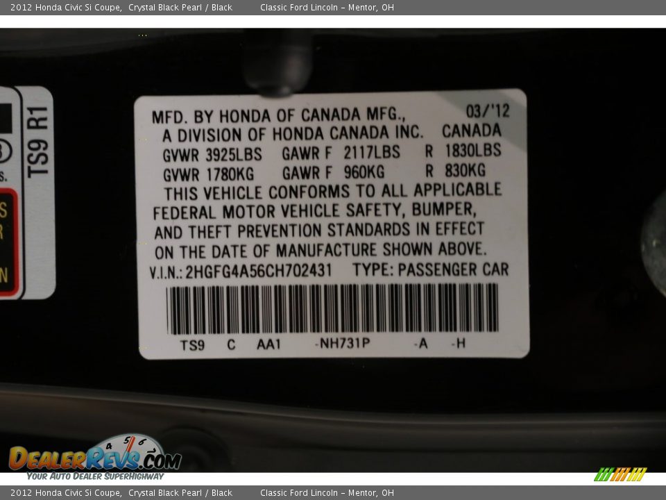 2012 Honda Civic Si Coupe Crystal Black Pearl / Black Photo #24