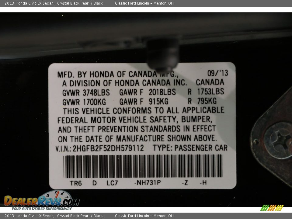 2013 Honda Civic LX Sedan Crystal Black Pearl / Black Photo #21