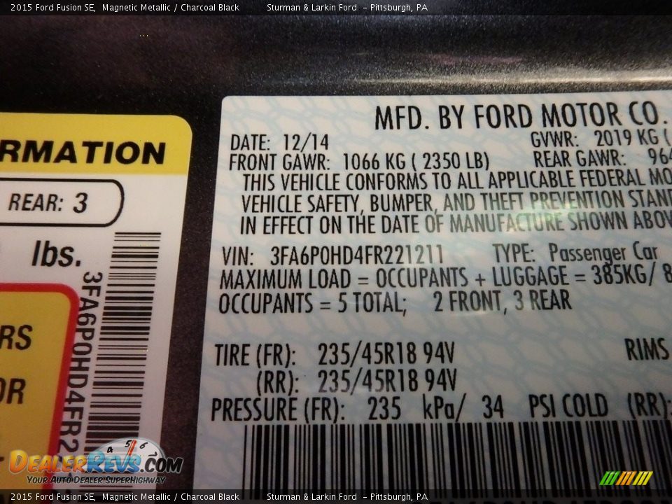 2015 Ford Fusion SE Magnetic Metallic / Charcoal Black Photo #11