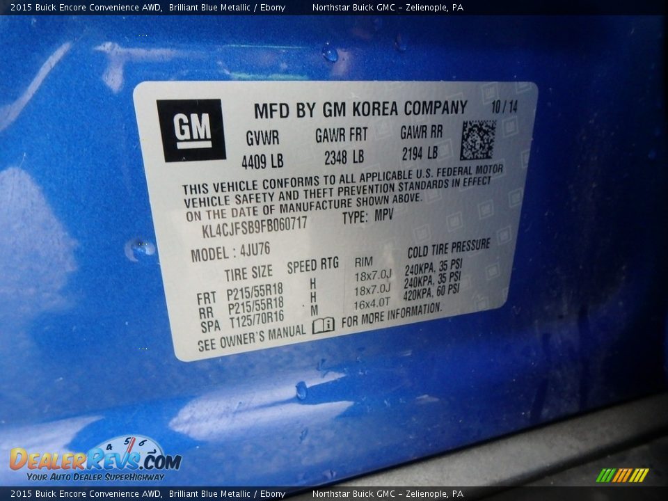 2015 Buick Encore Convenience AWD Brilliant Blue Metallic / Ebony Photo #21