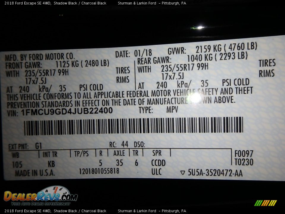 2018 Ford Escape SE 4WD Shadow Black / Charcoal Black Photo #10