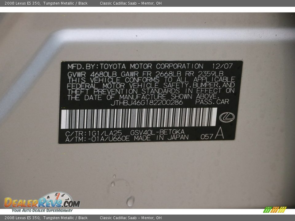 2008 Lexus ES 350 Tungsten Metallic / Black Photo #23