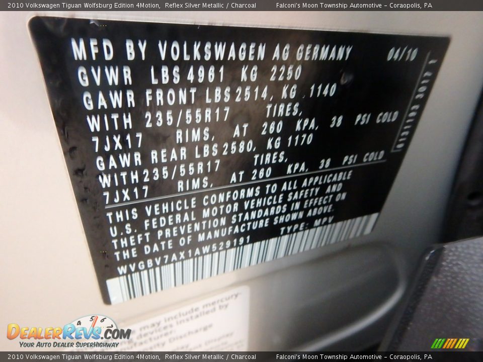 2010 Volkswagen Tiguan Wolfsburg Edition 4Motion Reflex Silver Metallic / Charcoal Photo #24