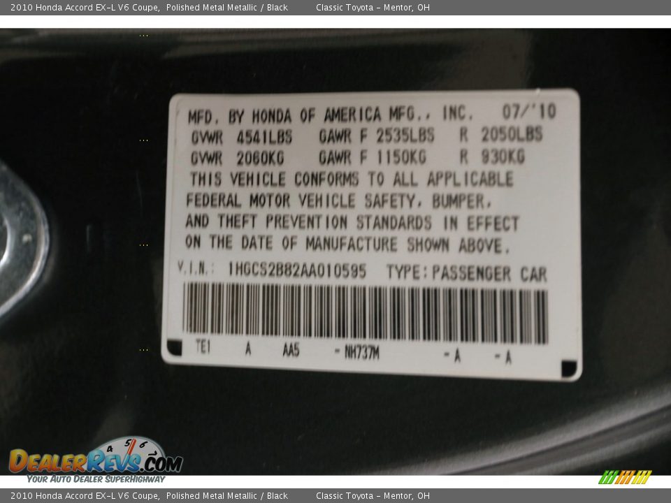 2010 Honda Accord EX-L V6 Coupe Polished Metal Metallic / Black Photo #23