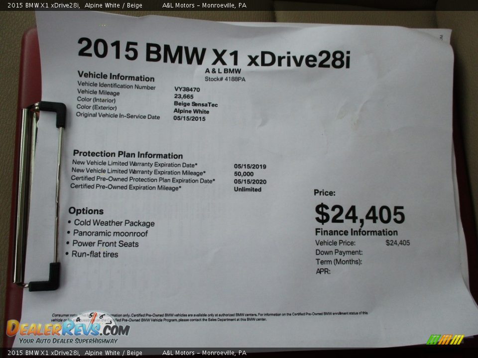 2015 BMW X1 xDrive28i Alpine White / Beige Photo #12