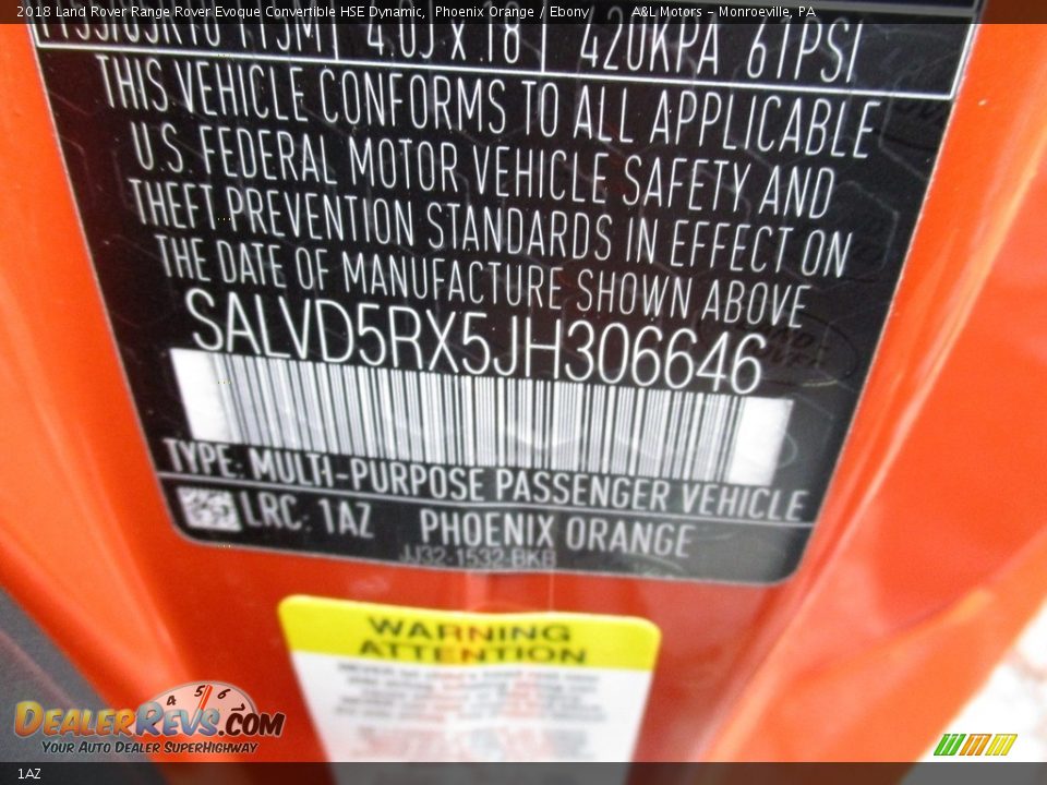 Land Rover Color Code 1AZ Phoenix Orange
