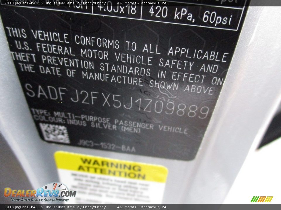2018 Jaguar E-PACE S Indus Silver Metallic / Ebony/Ebony Photo #19