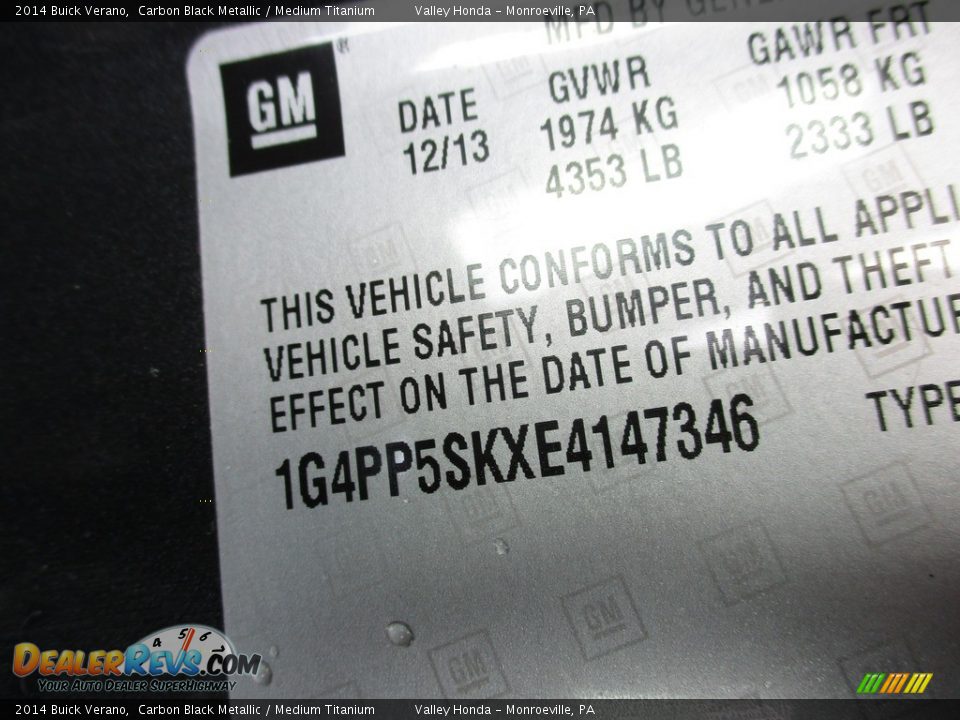 2014 Buick Verano Carbon Black Metallic / Medium Titanium Photo #19