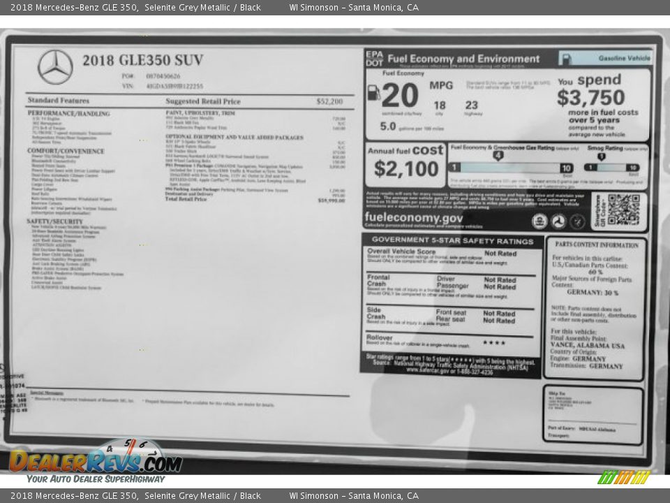 2018 Mercedes-Benz GLE 350 Selenite Grey Metallic / Black Photo #10