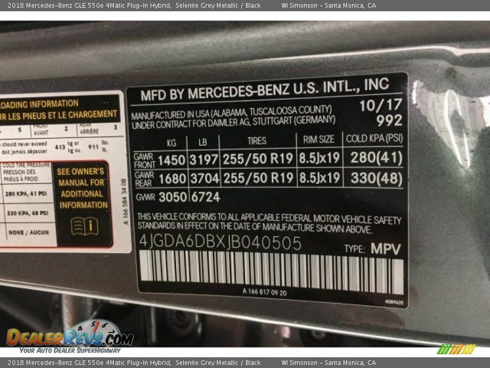 2018 Mercedes-Benz GLE 550e 4Matic Plug-In Hybrid Selenite Grey Metallic / Black Photo #11