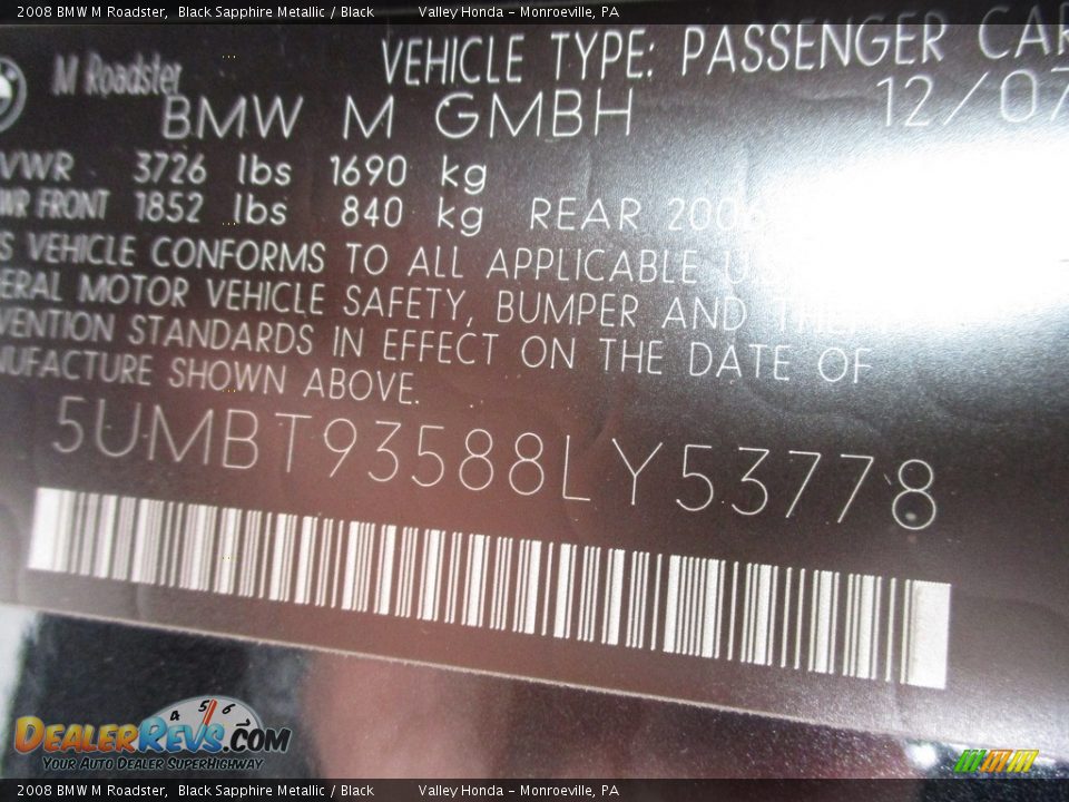 2008 BMW M Roadster Black Sapphire Metallic / Black Photo #19