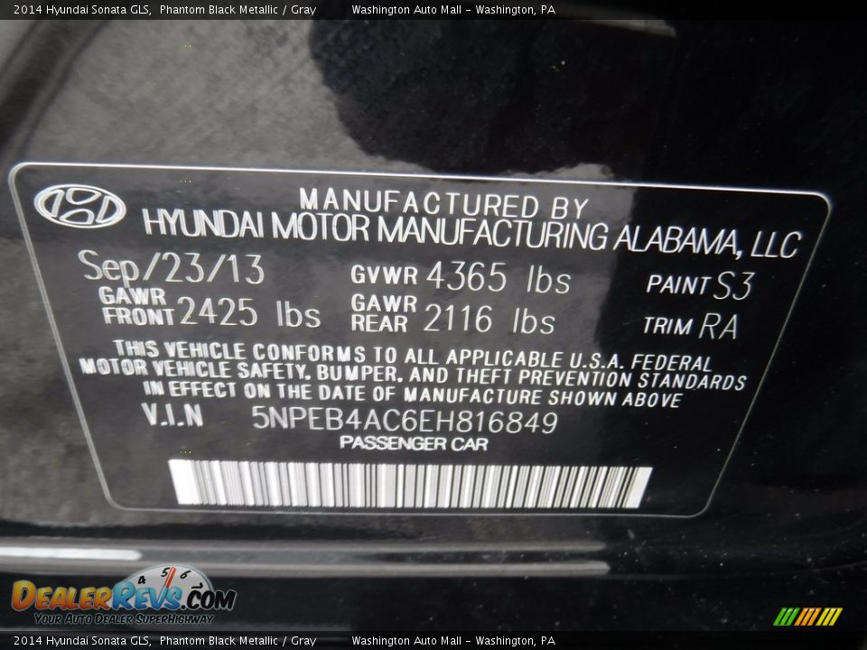 2014 Hyundai Sonata GLS Phantom Black Metallic / Gray Photo #27