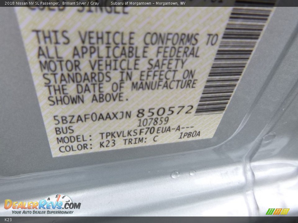 Nissan Color Code K23 Brilliant Silver