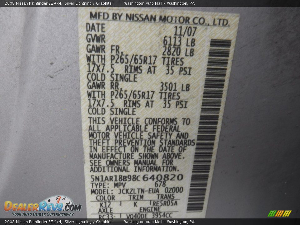 2008 Nissan Pathfinder SE 4x4 Silver Lightning / Graphite Photo #25