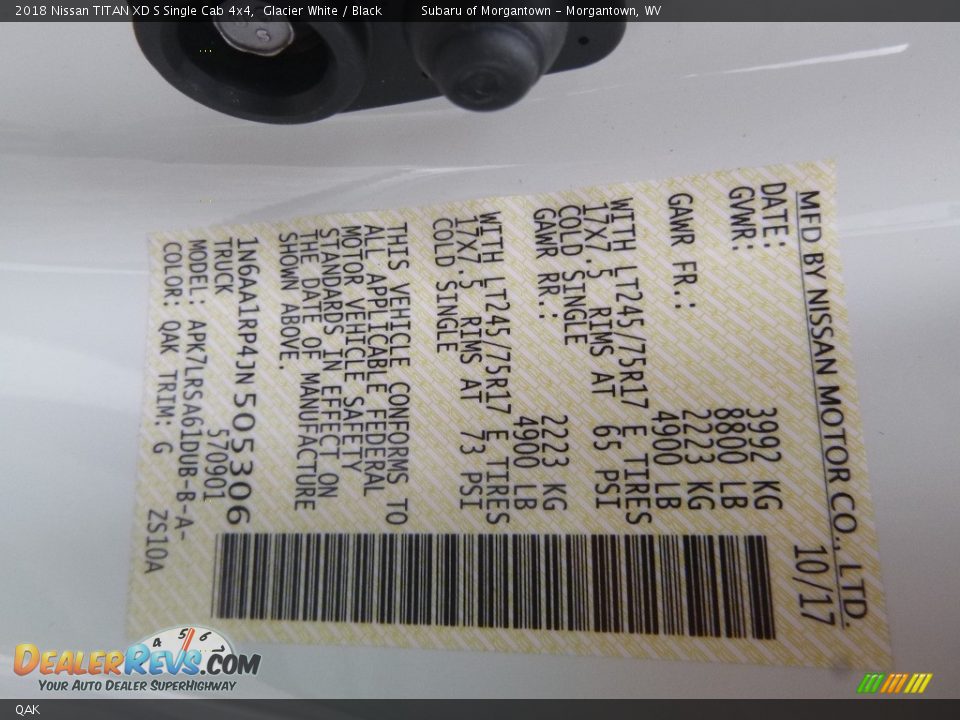 Nissan Color Code QAK Glacier White