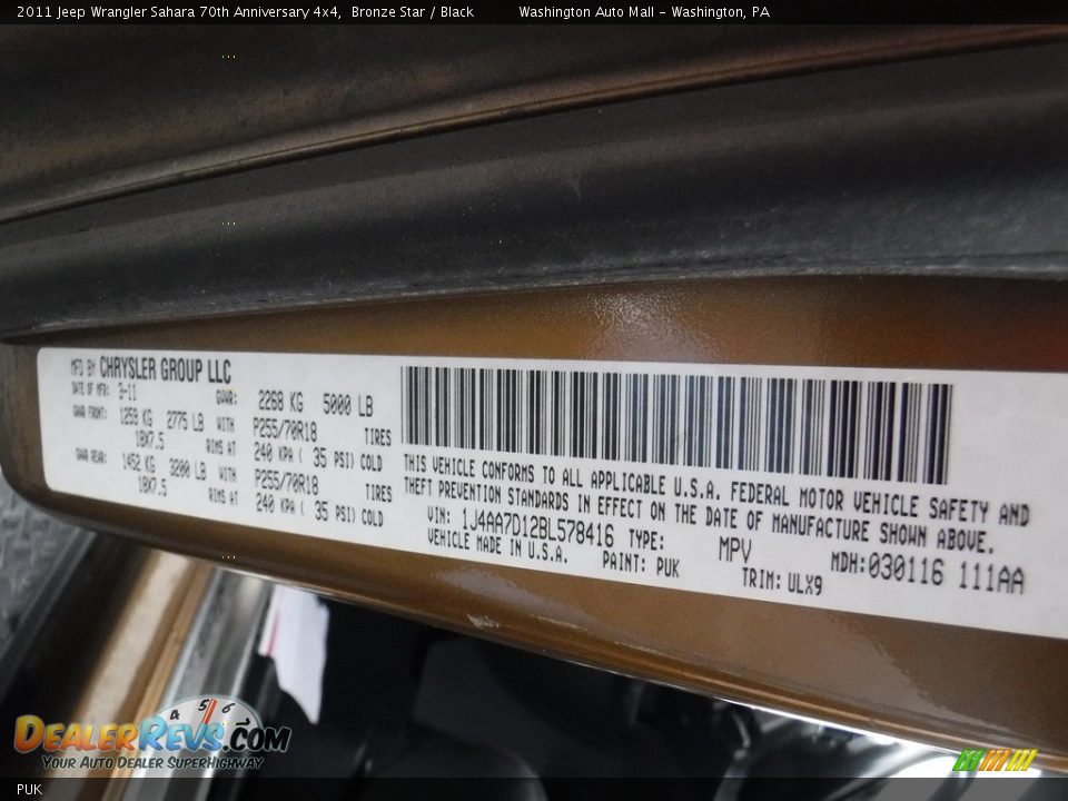 Jeep Color Code PUK Bronze Star