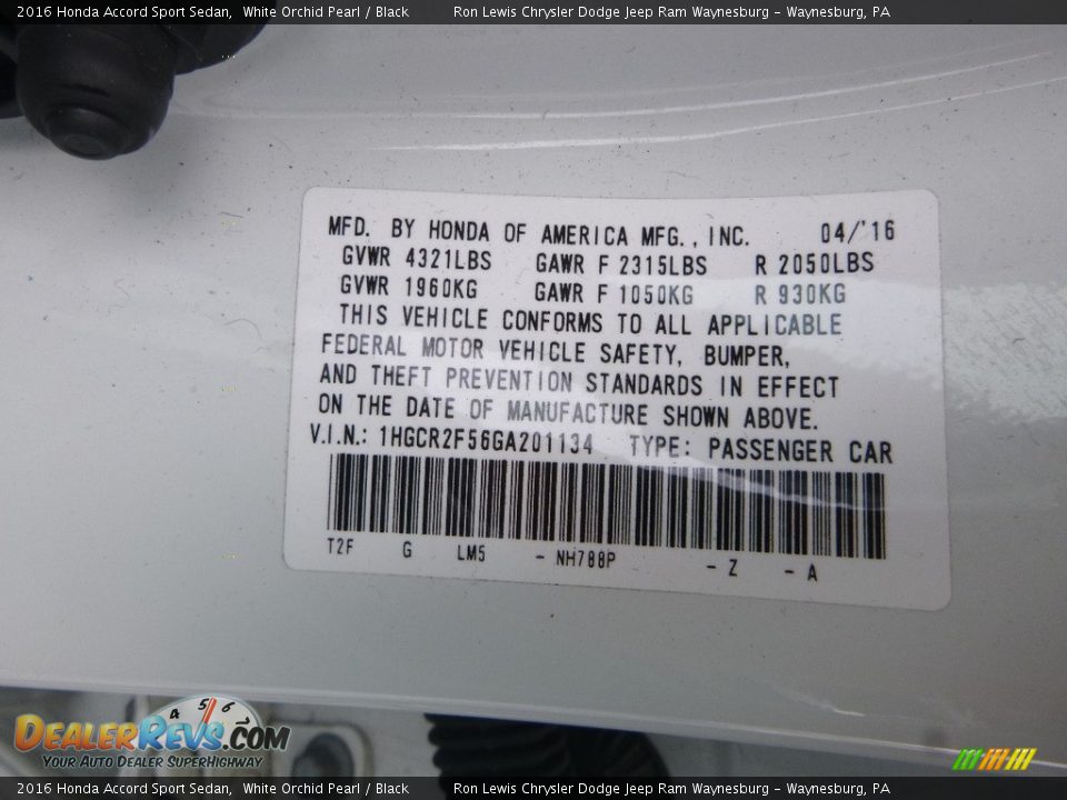 2016 Honda Accord Sport Sedan White Orchid Pearl / Black Photo #15