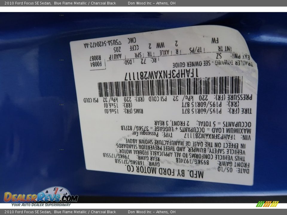 2010 Ford Focus SE Sedan Blue Flame Metallic / Charcoal Black Photo #33