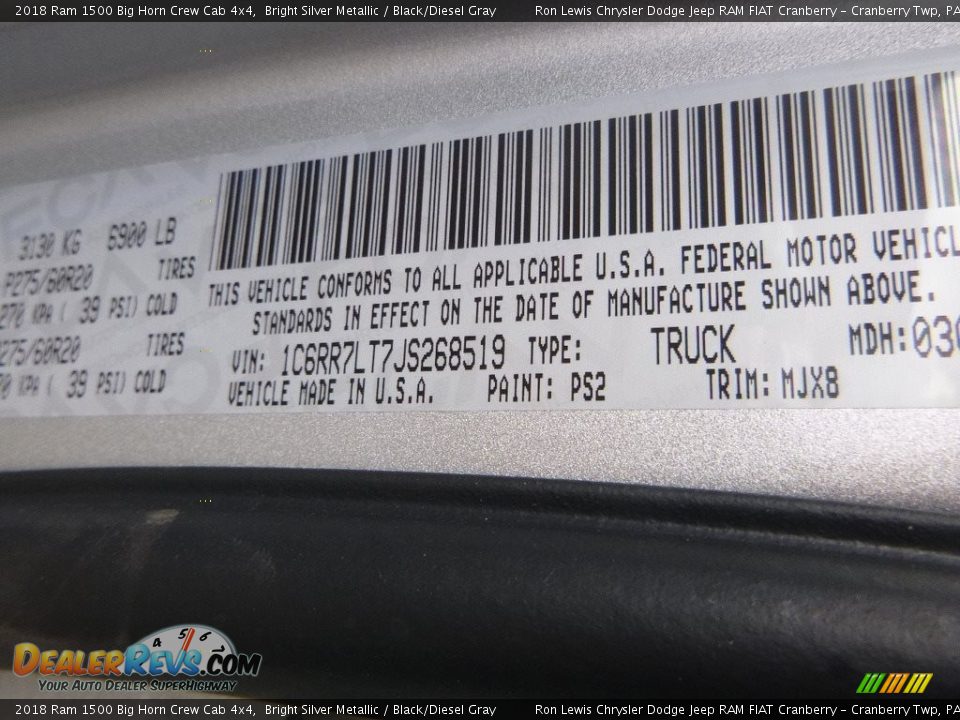 2018 Ram 1500 Big Horn Crew Cab 4x4 Bright Silver Metallic / Black/Diesel Gray Photo #15