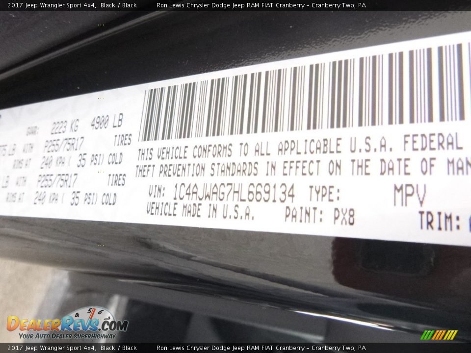 2017 Jeep Wrangler Sport 4x4 Black / Black Photo #15