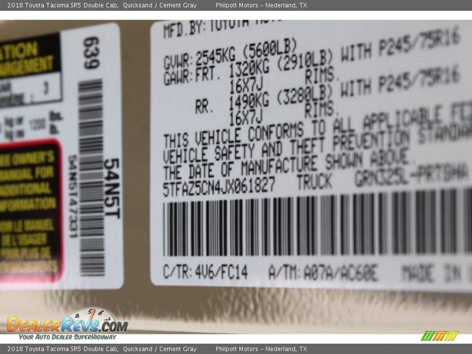 2018 Toyota Tacoma SR5 Double Cab Quicksand / Cement Gray Photo #32