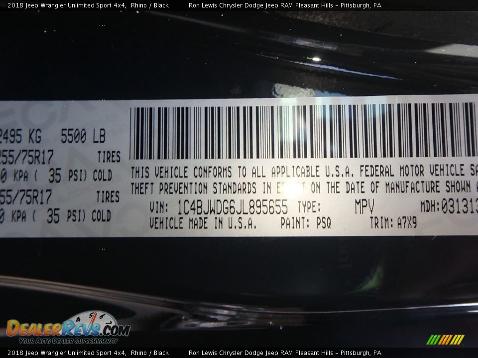 2018 Jeep Wrangler Unlimited Sport 4x4 Rhino / Black Photo #14