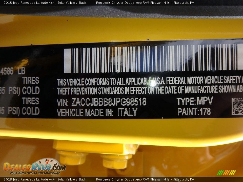 2018 Jeep Renegade Latitude 4x4 Solar Yellow / Black Photo #14