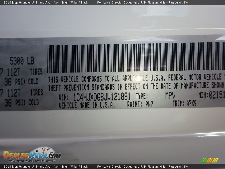 2018 Jeep Wrangler Unlimited Sport 4x4 Bright White / Black Photo #14