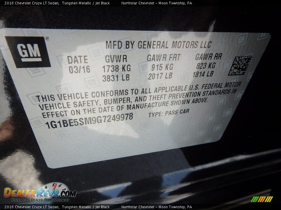 2016 Chevrolet Cruze LT Sedan Tungsten Metallic / Jet Black Photo #28
