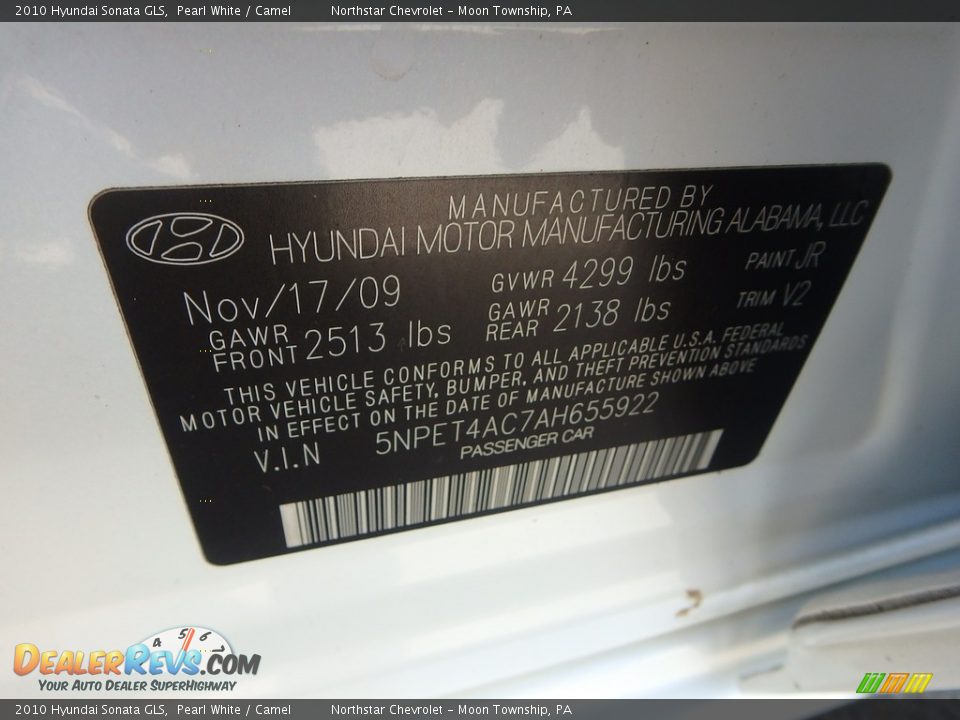 2010 Hyundai Sonata GLS Pearl White / Camel Photo #13